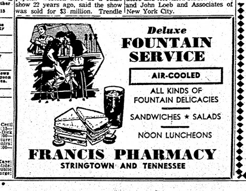 Francis Pharmacy had a soda fountain and was air-conditioned