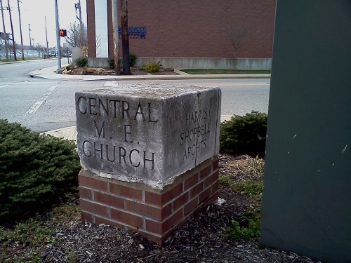 Cornerstone of the old Central ME Church still on display