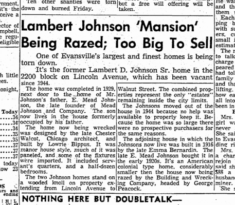 To be razed - Johnson "mansion" (Jan 10, 1955)