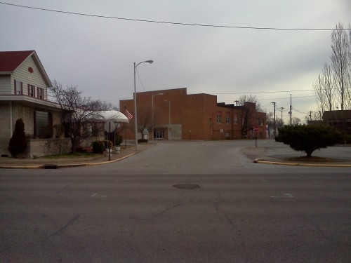 View along Gum St.  Turner Hall sat where the street bends at 8th