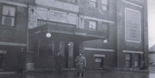 Great picture during the 1937 Flood showing detail of the building's original entrance (Courtesy 1937 Flood book)