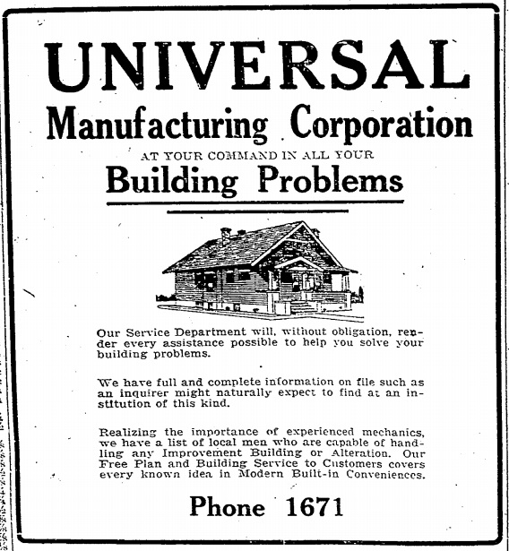 Universal Manufacturing ad 1919